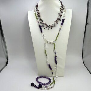 Natural Gemstone Jewelry Set Amethyst Peridot Quartz